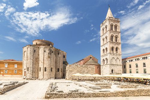 Historic center of the Croatian town of Zadar at the Mediterranean Sea, Europe.